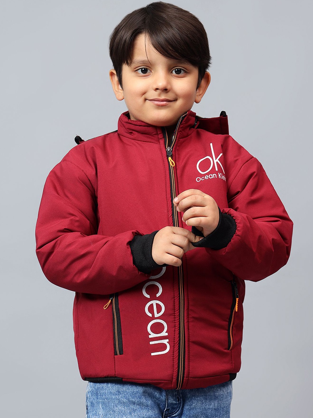 

BAESD Boys Padded Jacket with Patchwork, Maroon