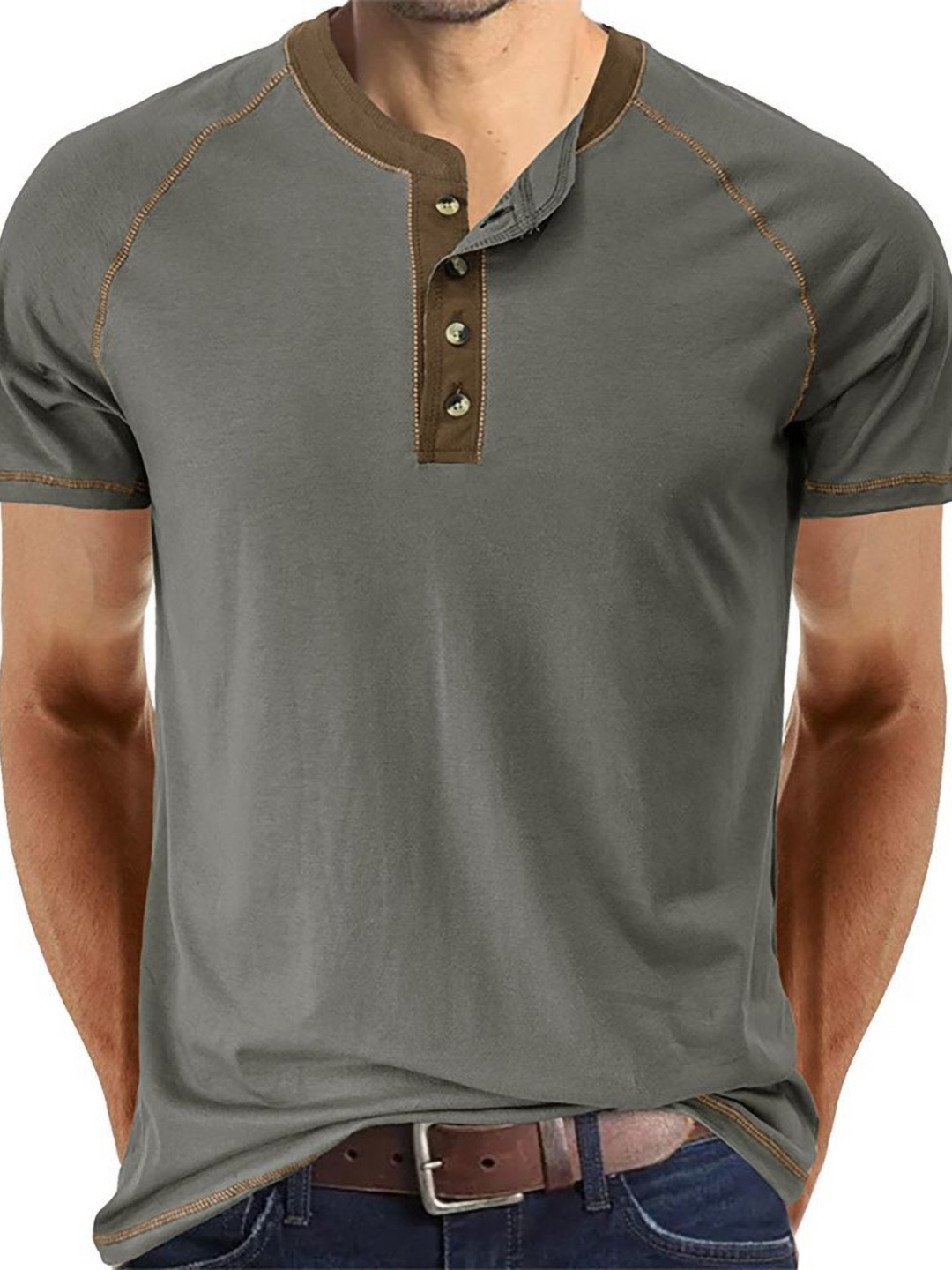 

StyleCast x Revolte Men Mandarin Collar T-shirt, Grey