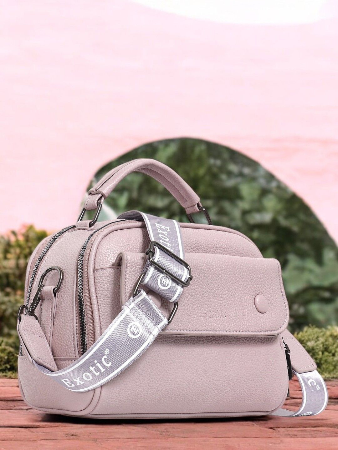 

Exotic Textured Half Moon Sling Bag, Pink