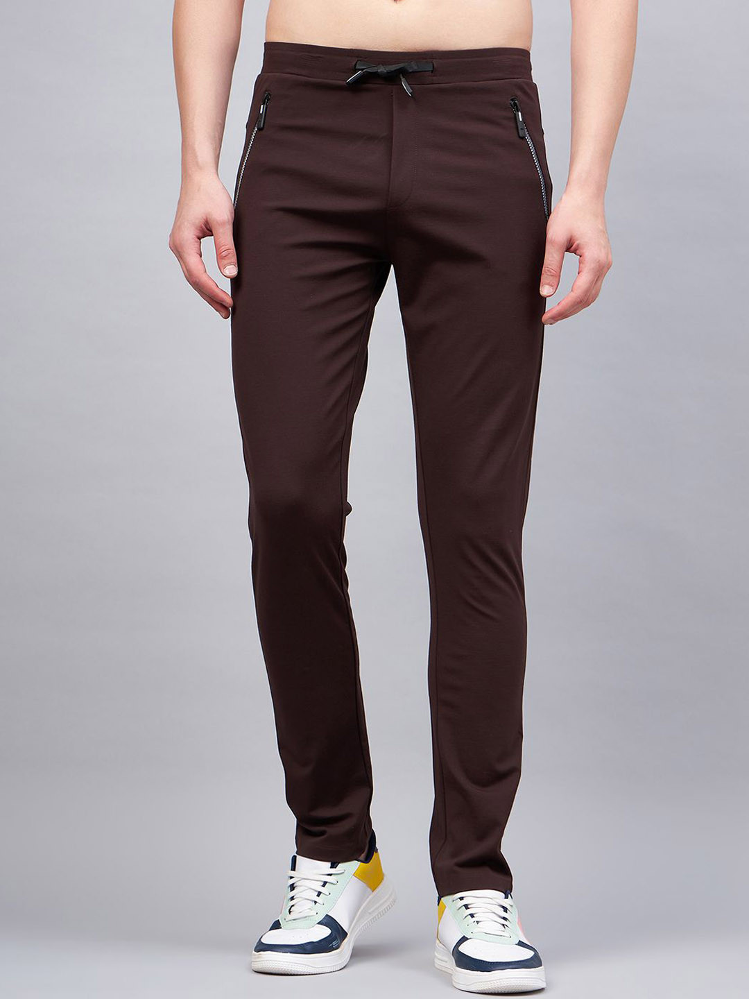 

Promount Men Cotton Mid Rise Track Pants, Brown