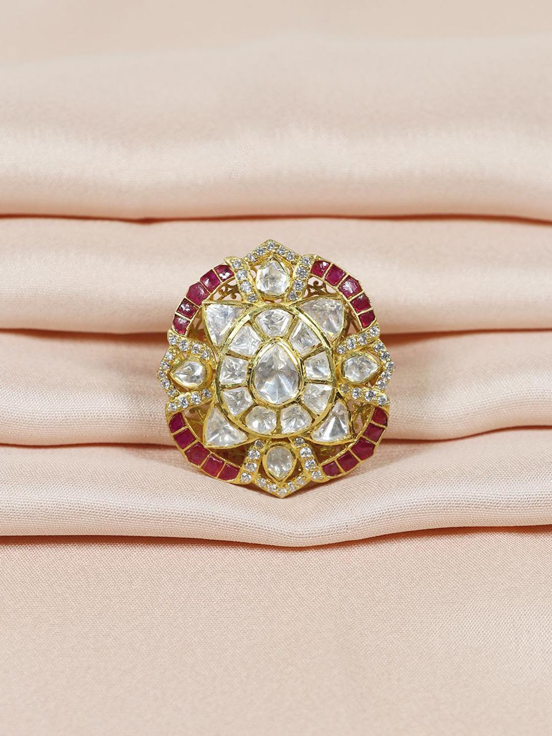 

Raj Gems Gold-Plated Stone-Studded Adjustable Finger Ring