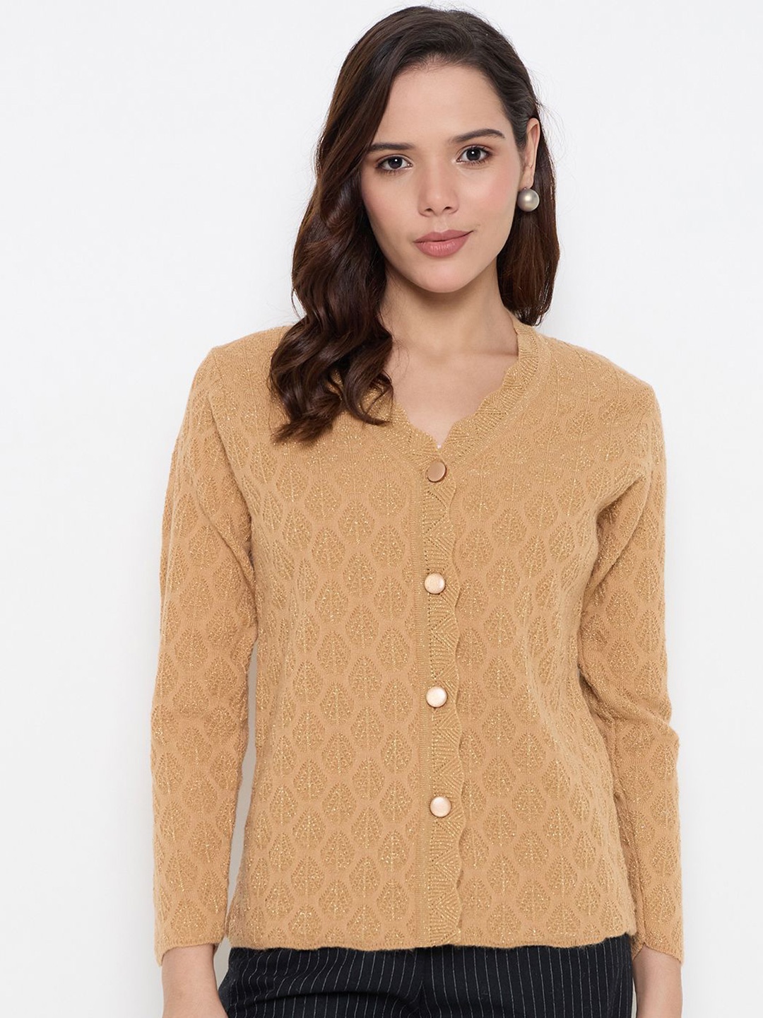 

Duke Women Self Design Cardigan Sweaters, Beige