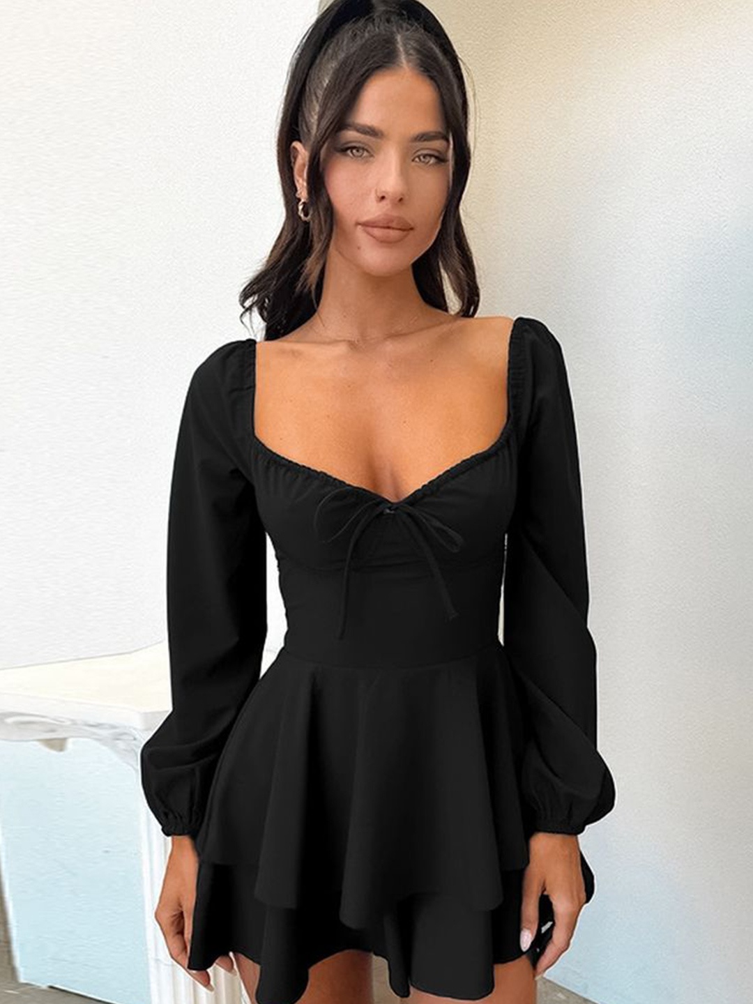 

LULU & SKY Women Puff Sleeve Fit & Flare Dress, Black