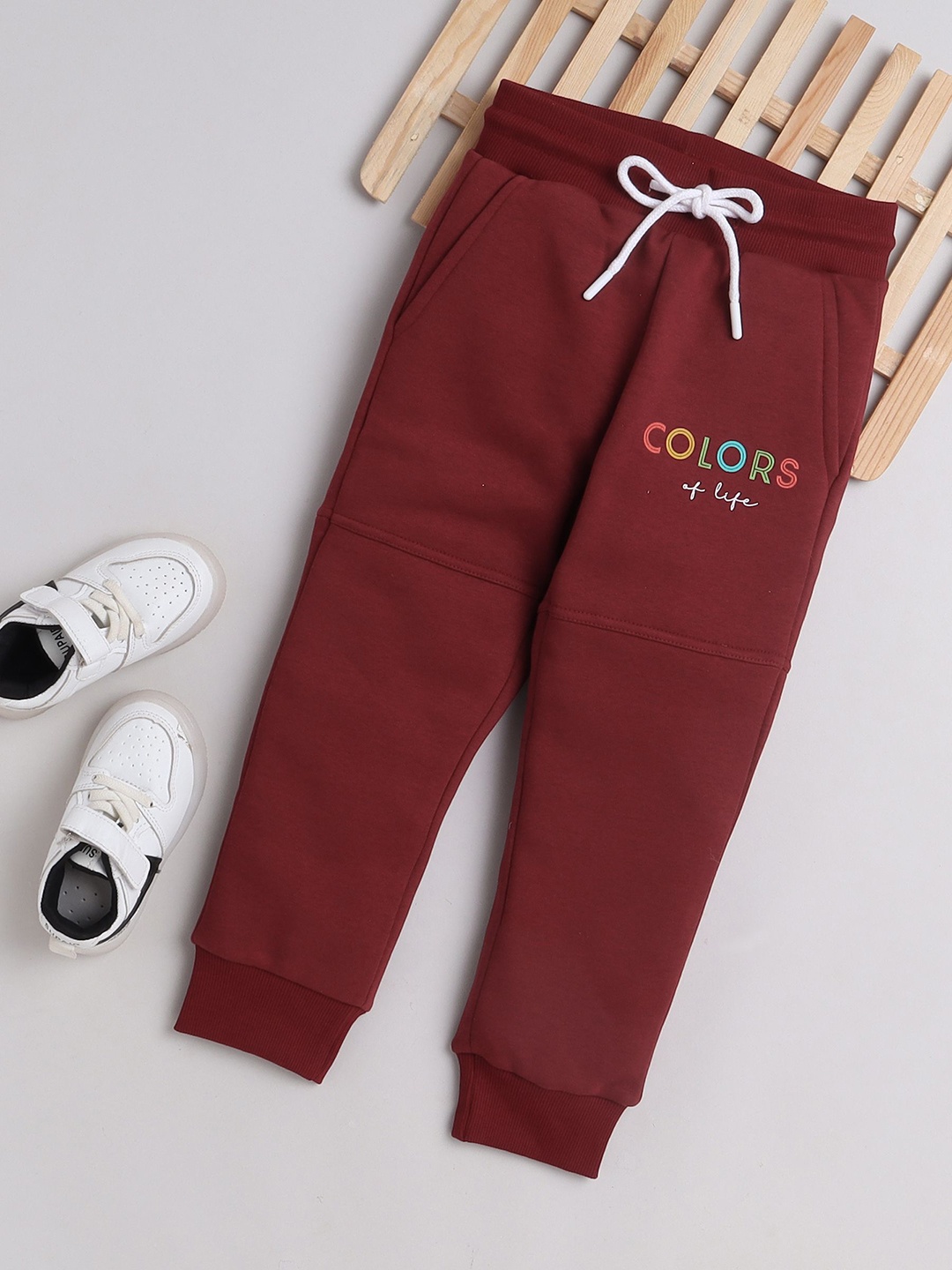 

BAESD Kids Printed Mid Rise Joggers, Maroon