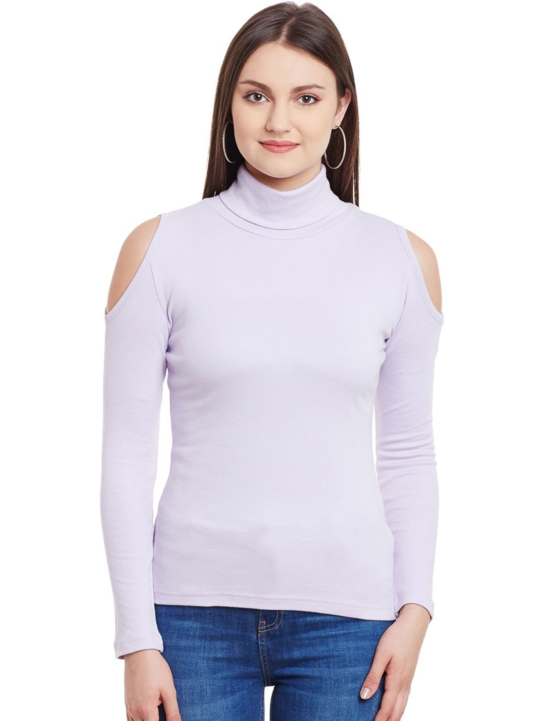 

Hypernation Women High Neck Applique T-shirt, Purple