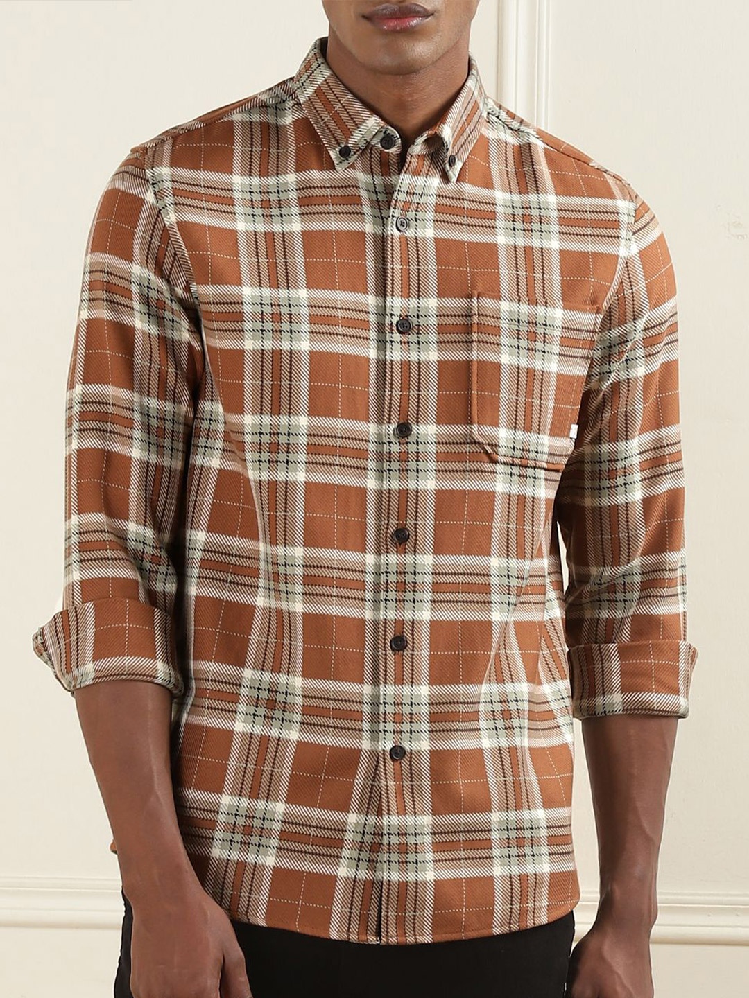 

Farah Men Opaque Checked Casual Shirt, Brown