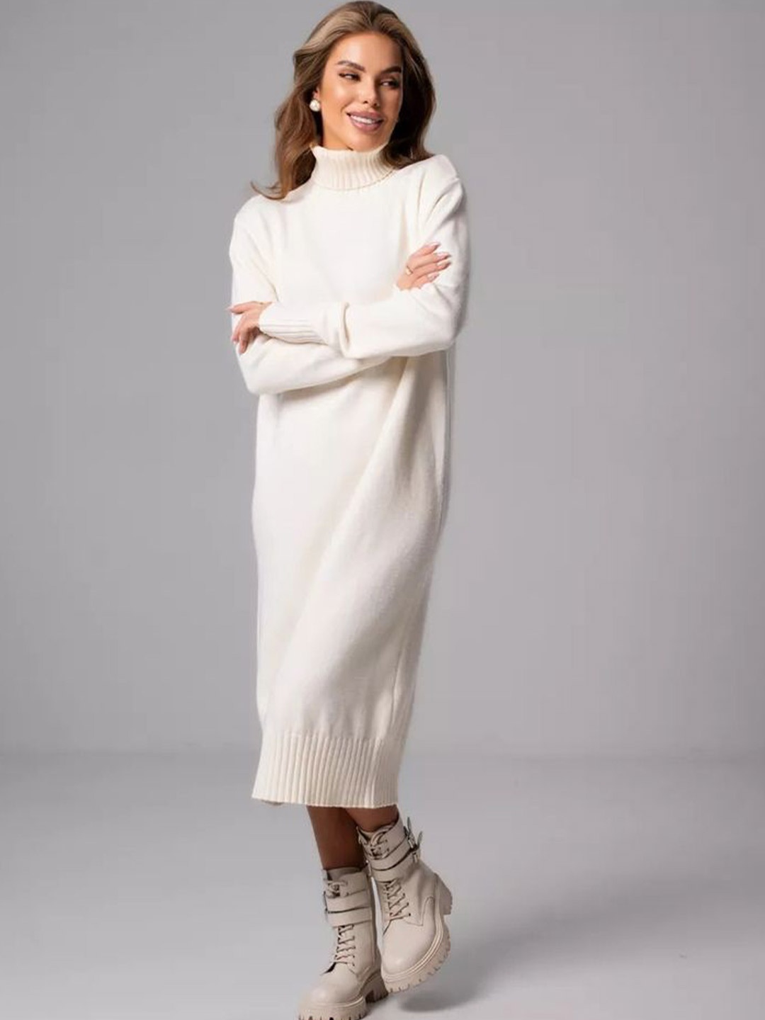 

LULU & SKY High Neck Midi Jumper Dress, White