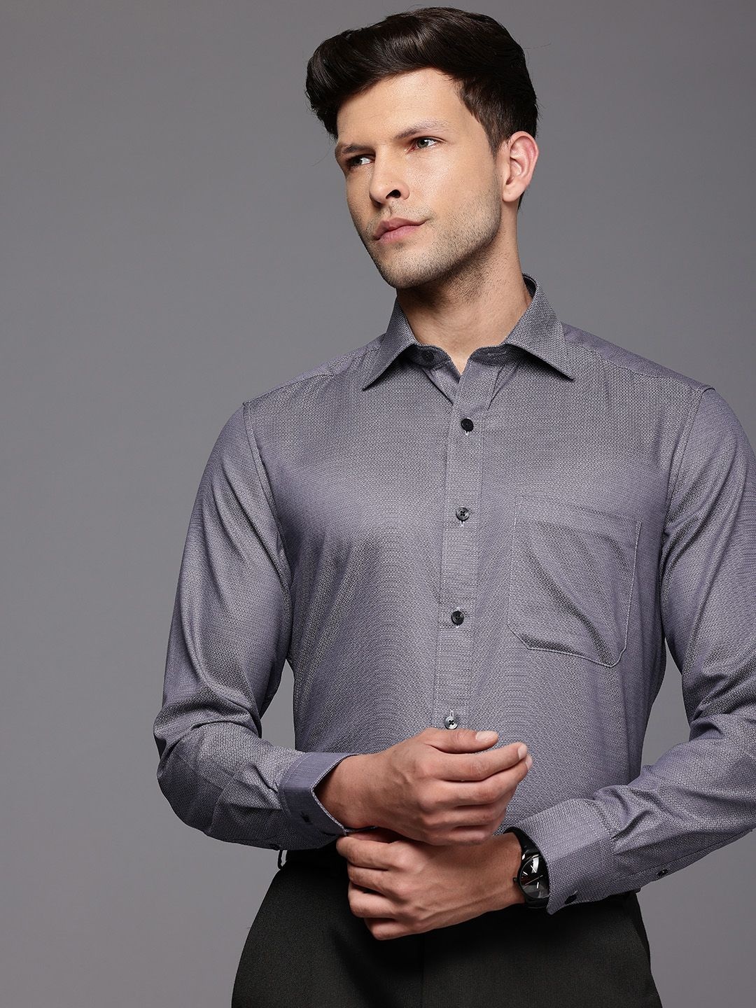 

Louis Philippe Pure Cotton Classic Fit Opaque Formal Shirt, Grey