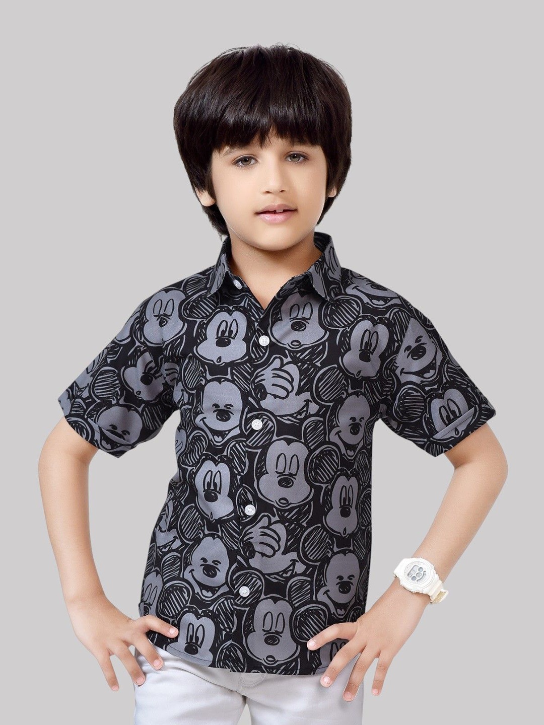 

BAESD Boys Comfort Spread Collar Graphic Printed Cotton Casual Shirt, Black