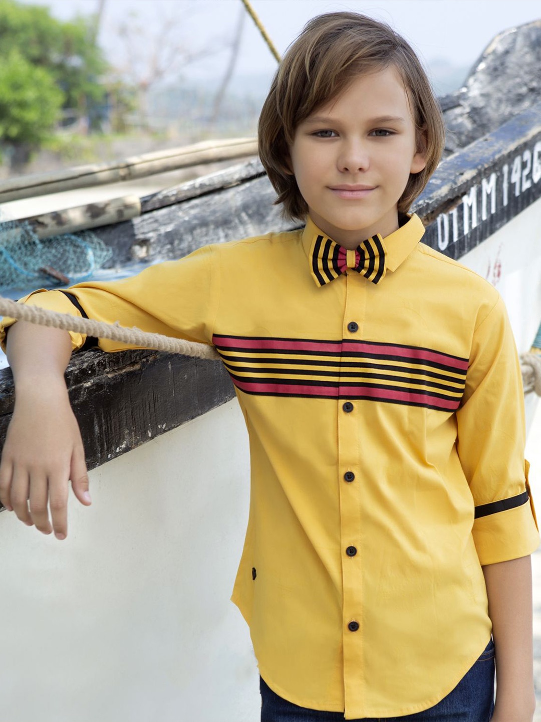 

MashUp Boys Classic Opaque Striped Casual Shirt, Yellow