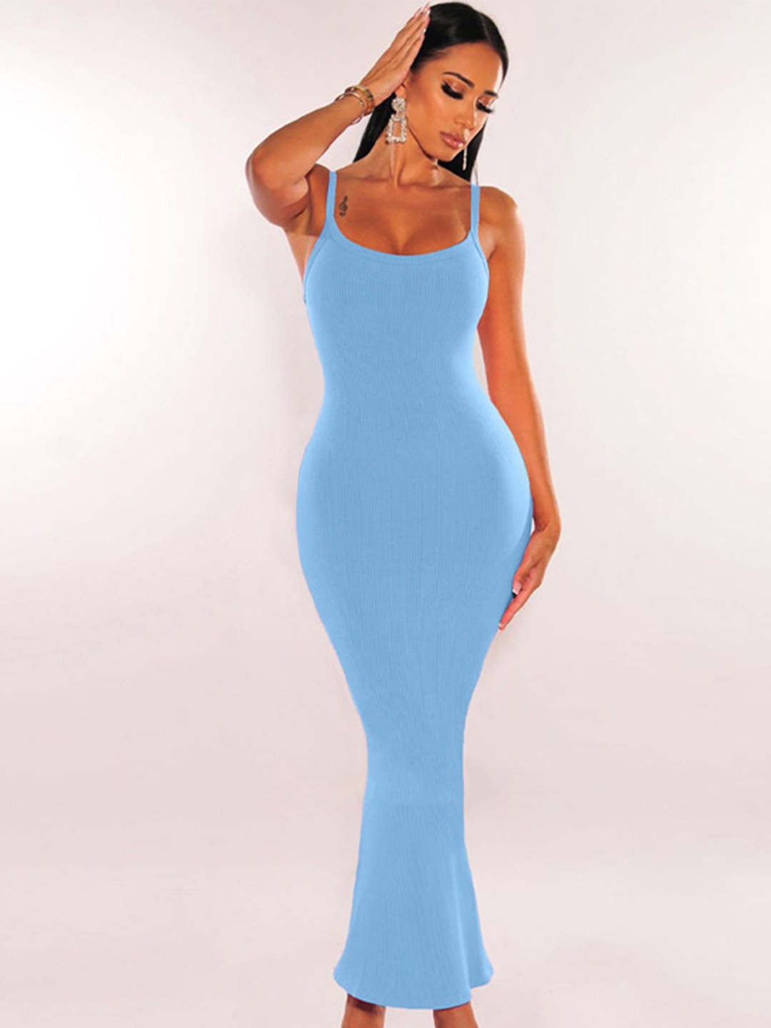 

LULU & SKY Women Shoulder Straps Bodycon Maxi Dress, Blue