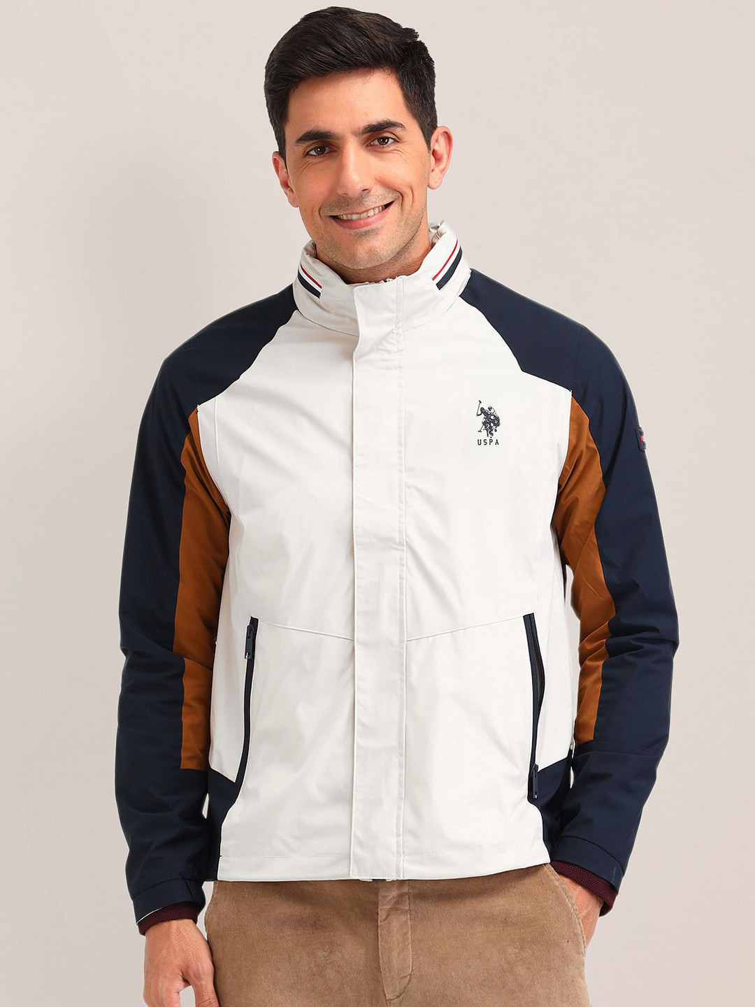 

U.S. Polo Assn. Men Colourblocked Longline Quilted Jacket, Beige