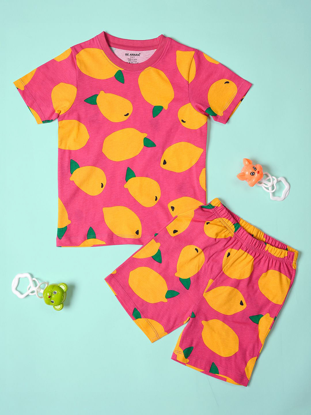 

BE AWARA Unisex Kids Printed T-shirt with Shorts, Pink