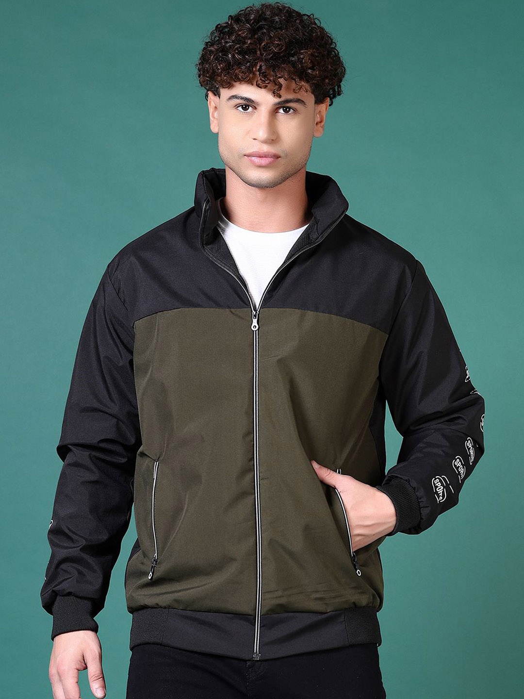 

V-Mart Men Bomber with Embroidered Jacket, Olive