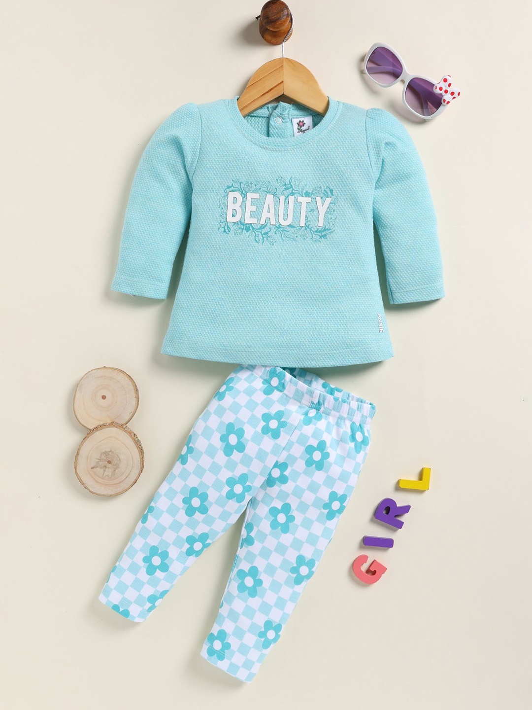 

Annie Girls Printed Top with Pyjamas, Blue