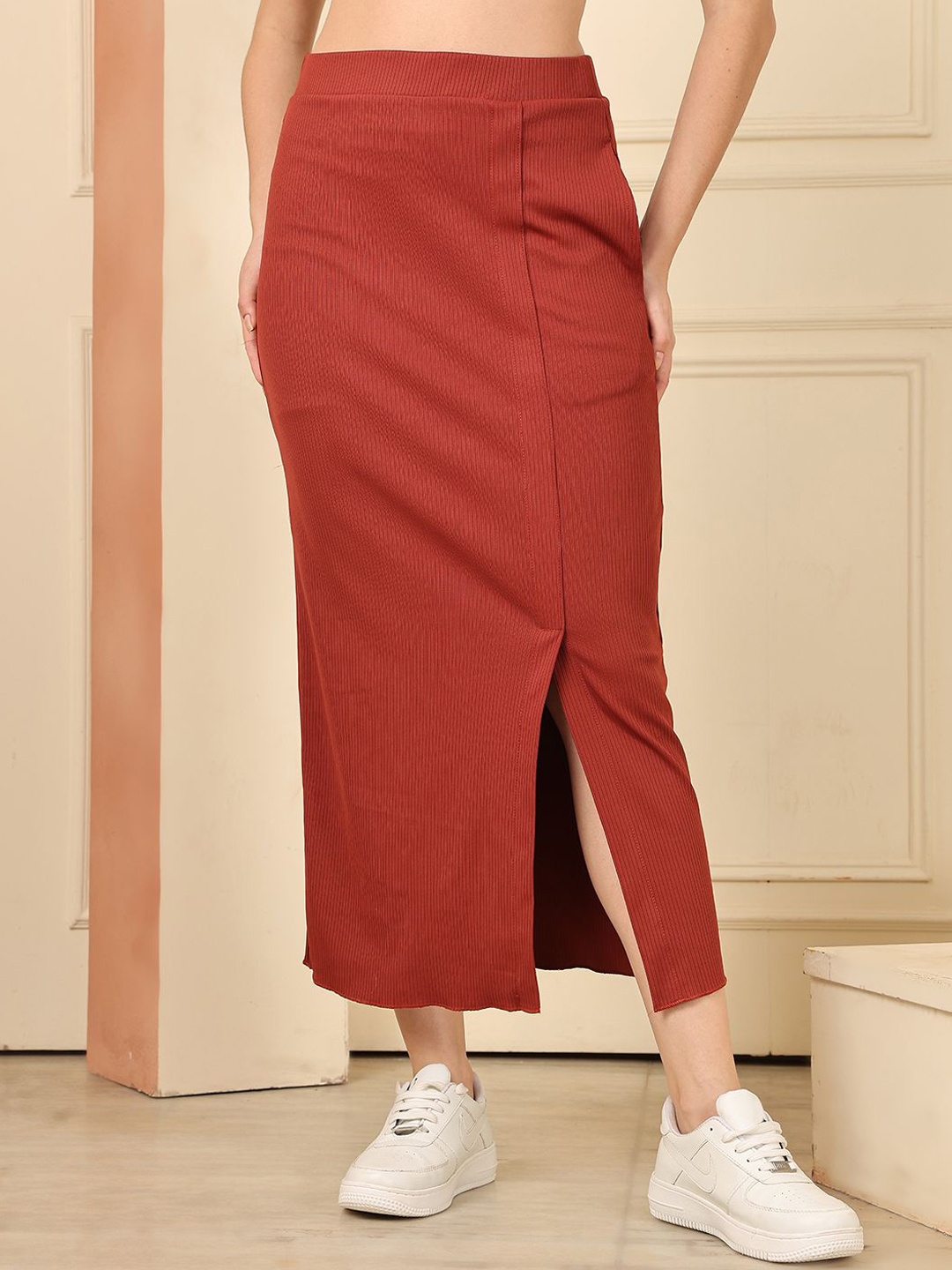 

NEUDIS Straight Maxi Skirt, Burgundy