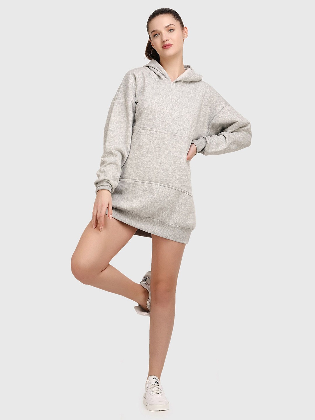 

Raxedo Women Fleece Oversized Mini Hooded Sweatshirt Dress, Grey