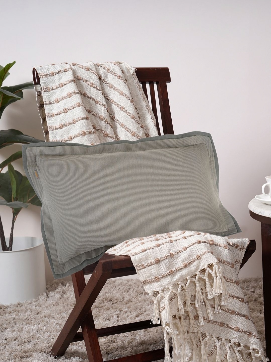 

MASPAR Pin Striped Green Striped Cotton Medium Rectangle Cushion Cover