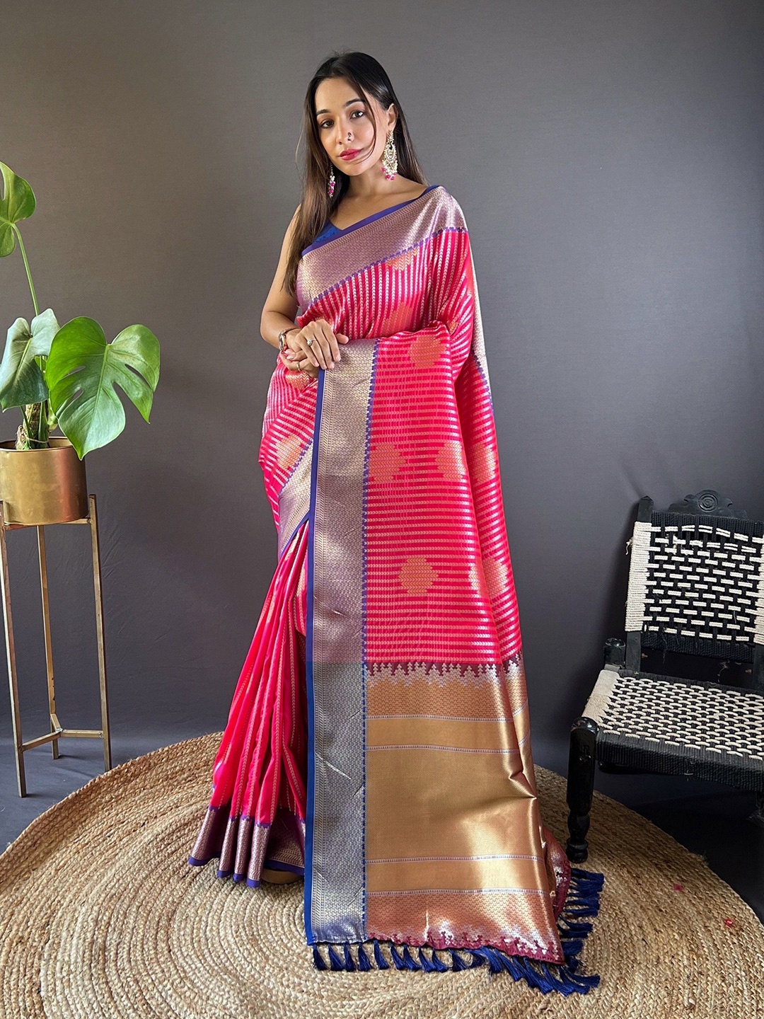

RAJ DHARMA SILK Woven Design Zari Silk Blend Mysore Silk Saree, Pink