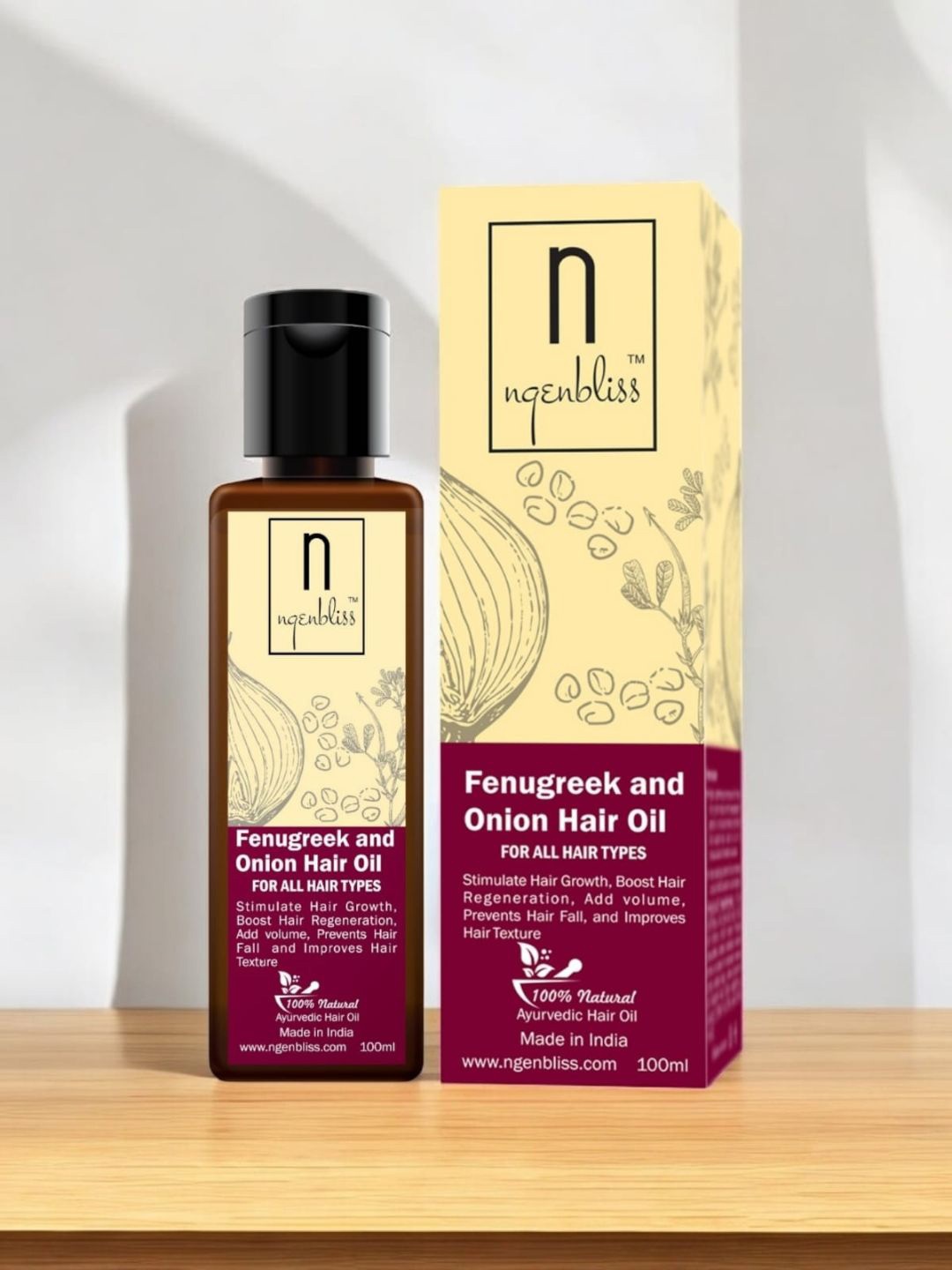 

NGENBLISS Fenugreek & Onion Hair Oil - 100 ml, Yellow