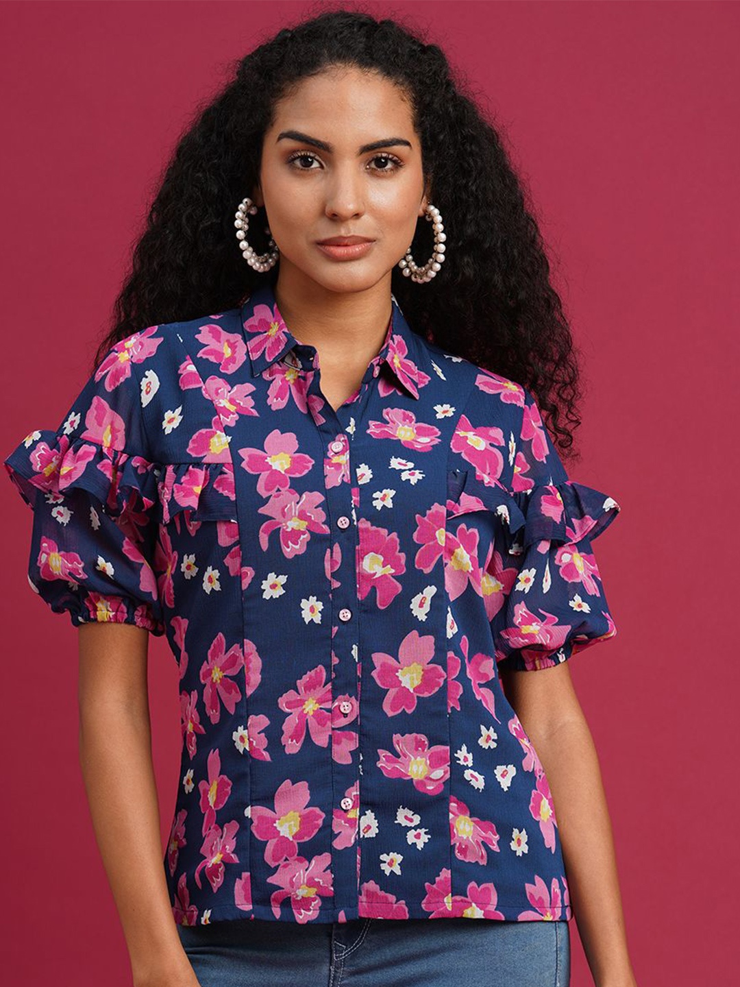 

all about you Women Comfort Floral Opaque Printed Casual Shirt, Blue