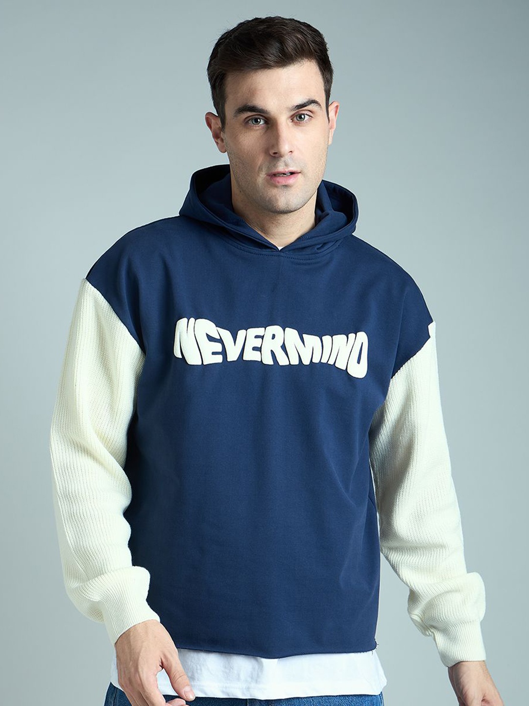 

FUGAZEE Men Printed Hooded Sweatshirt, Navy blue