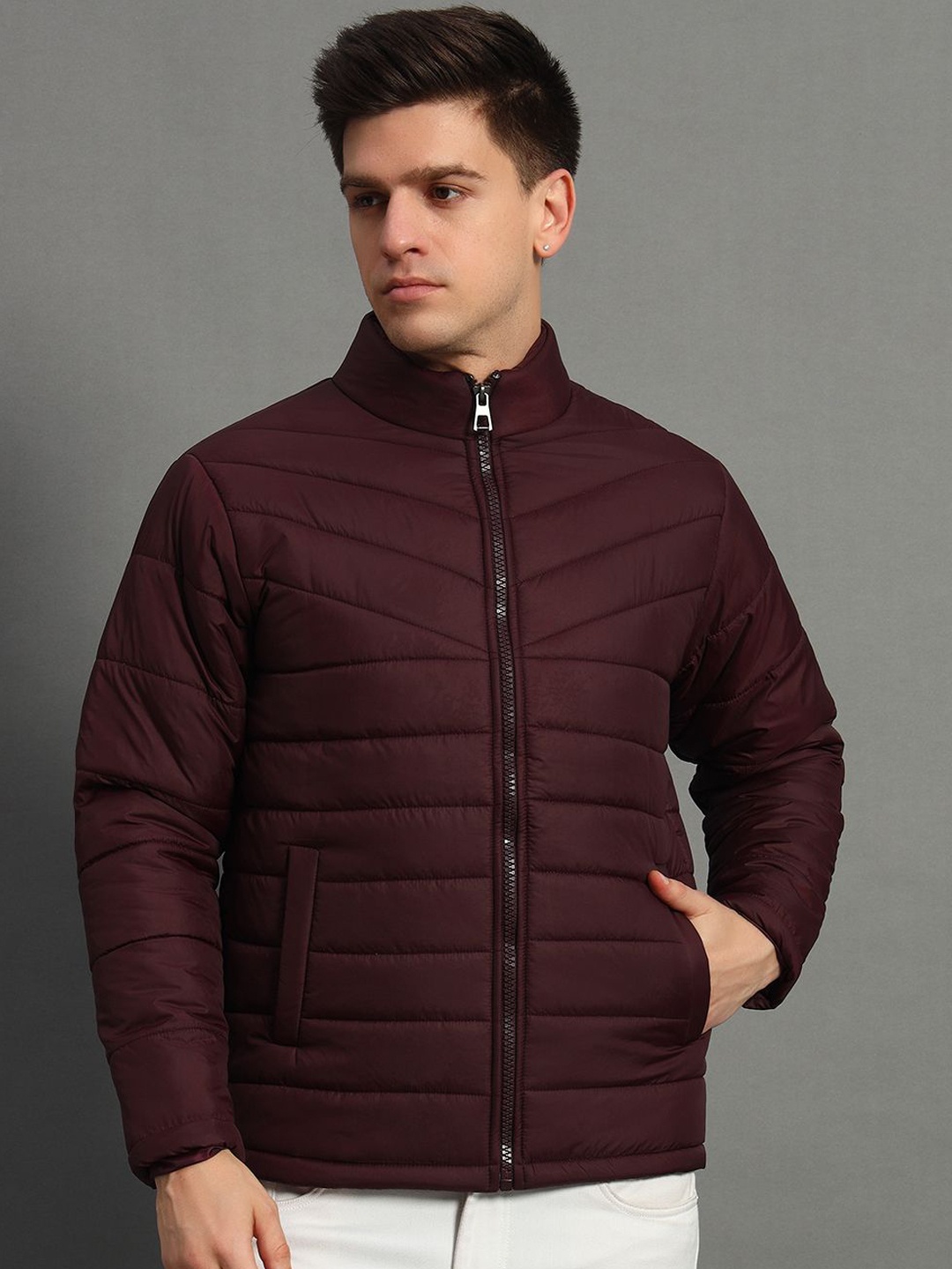 

GET GOLF Men Polyester Bomber Jacket, Maroon