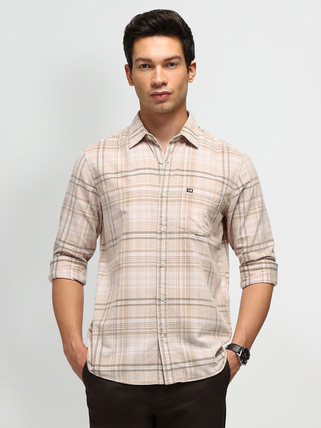 

Arrow Sport Men Slim Fit Tartan Checks Opaque Checked Casual Shirt, Beige