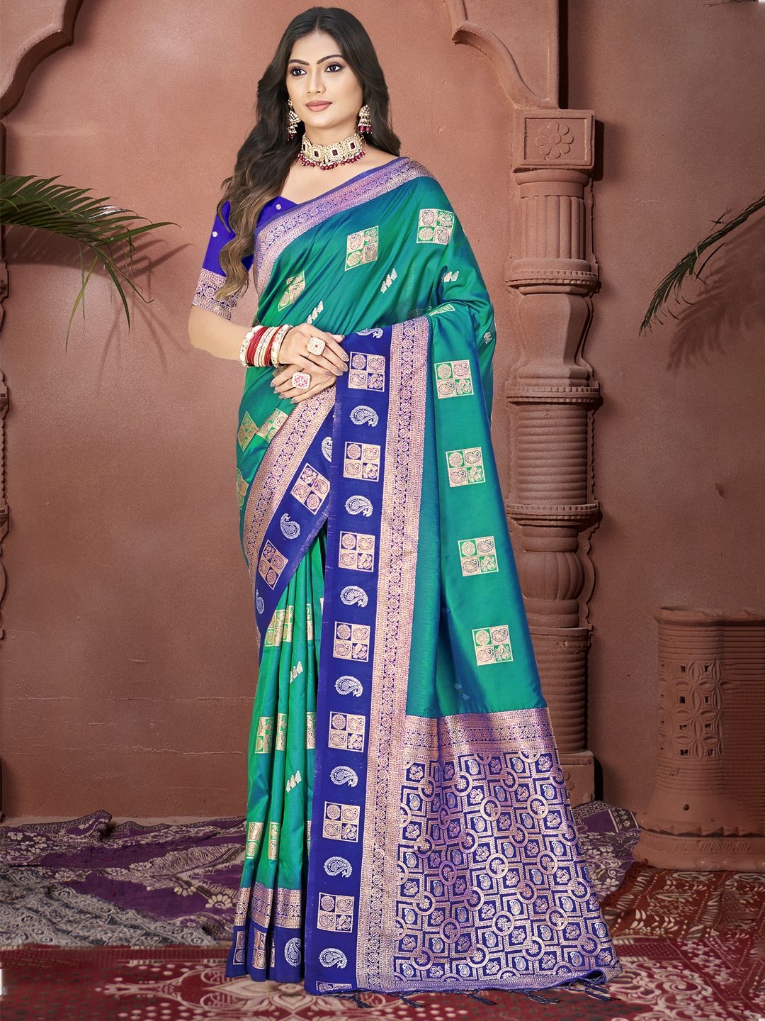 

SANGAM PRINTS Woven Design Silk Blend Designer Tussar Saree, Blue