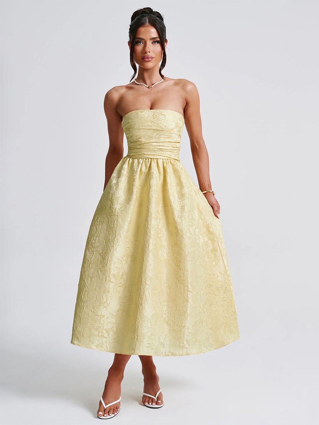 

LULU & SKY Women Self Design Bandeau Midi Dress, Yellow
