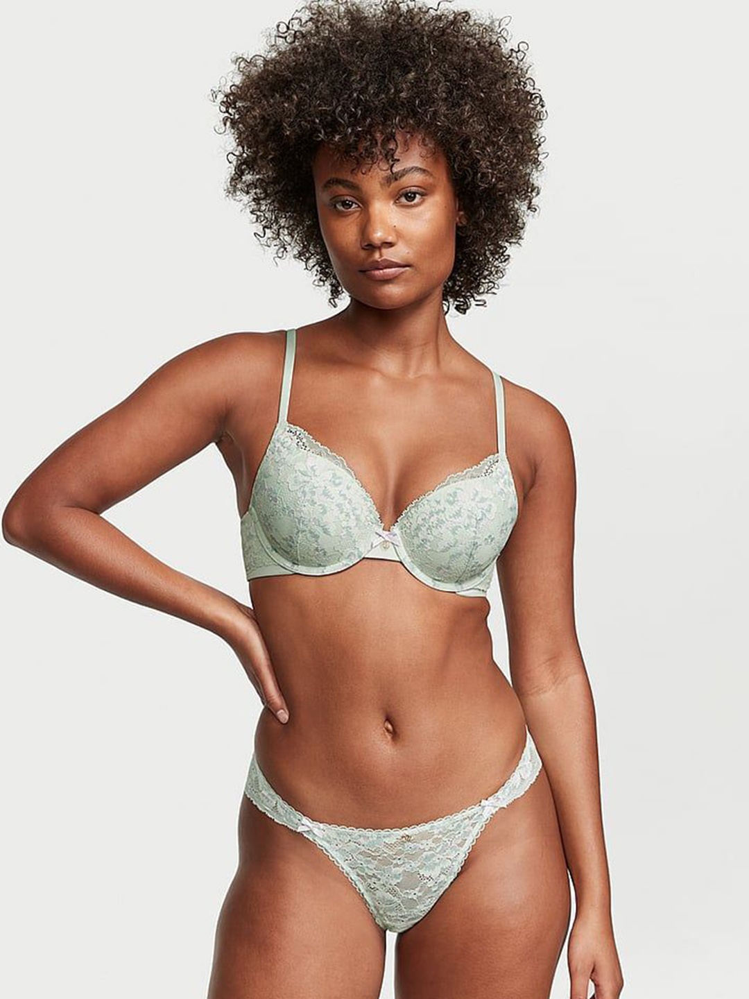 

Victoria's Secret Body By Victoria Lace Wrap Thong Briefs 112005345RIW, Grey