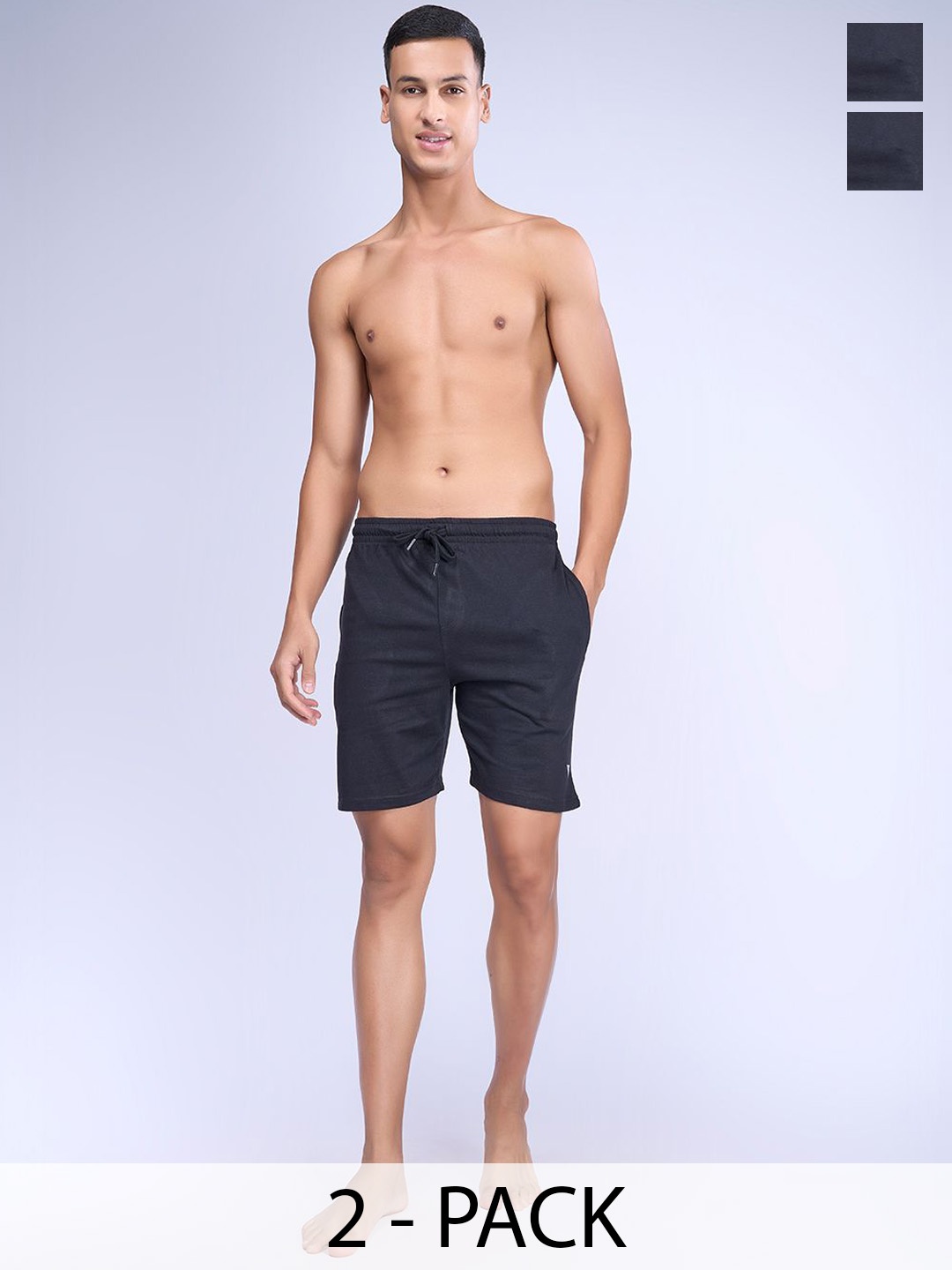 

Ramraj Men Pack Of 2 Cotton Mid-Rise Lounge Shorts, Black