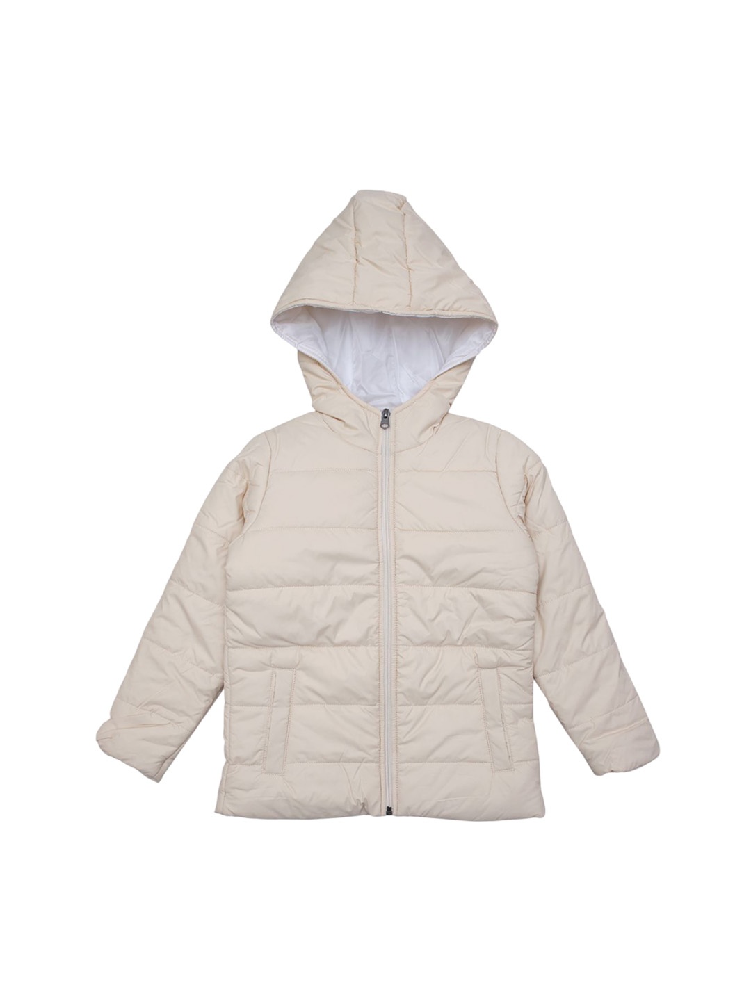 

White Snow Girls Quilted Jacket with Embroidered, Beige