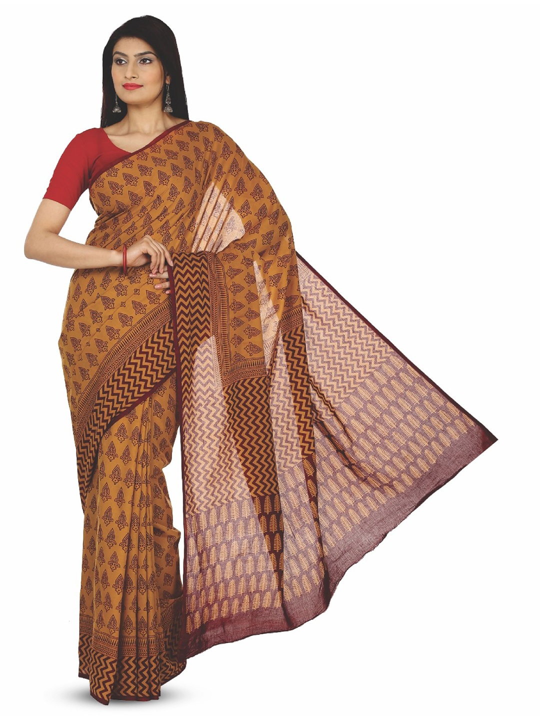 

Kalakari India Floral Pure Cotton Bagh Saree, Maroon