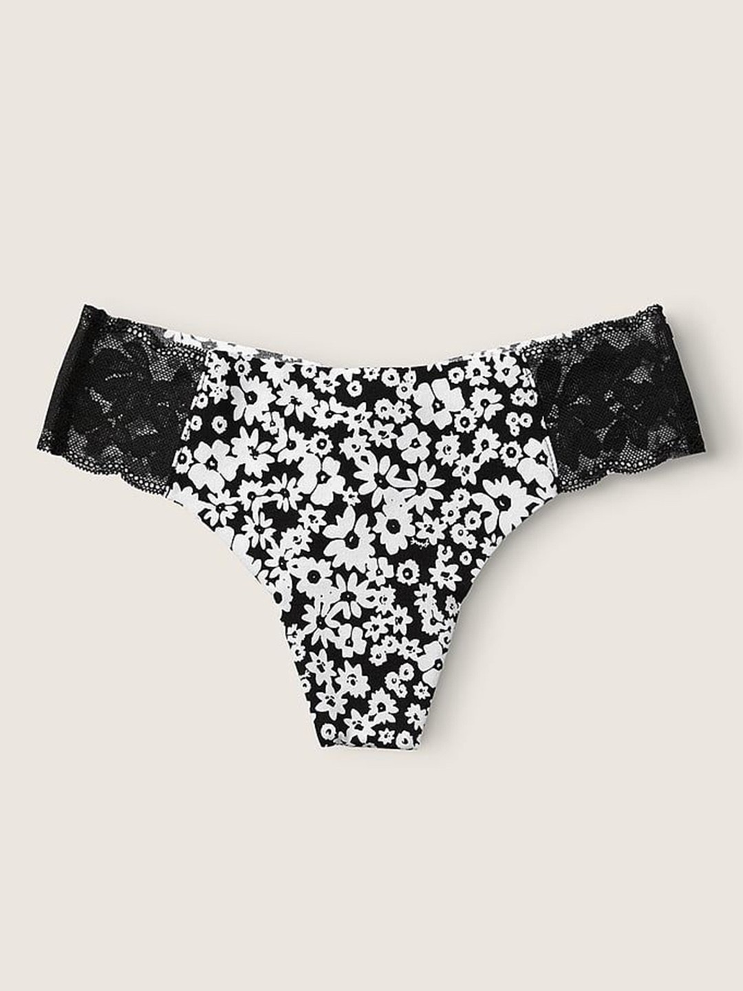 

Victoria's Secret PINK Printed No-Show Thong Brief 111991785IWQ, Black