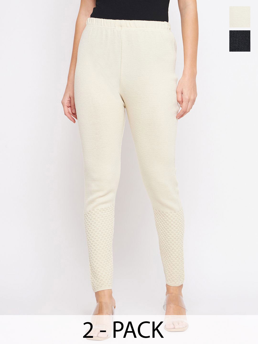 

Castle Lifestyle Pack Of 2 Self Design Ankle-Length Leggings, Cream