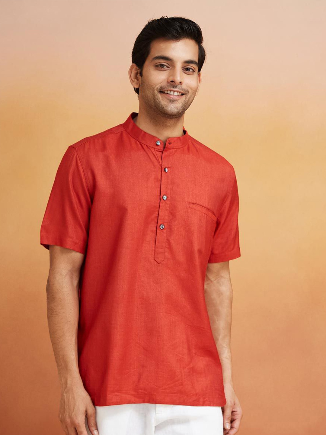 

Fabindia Men Slim Fit Opaque Party Shirt, Red