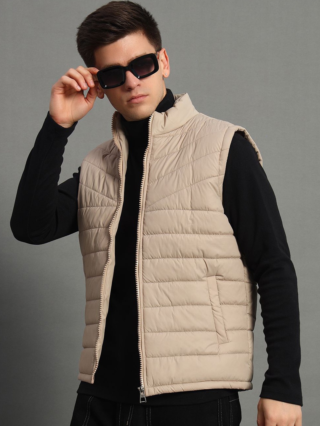 

GET GOLF Men Polyester Bomber Jacket, Beige
