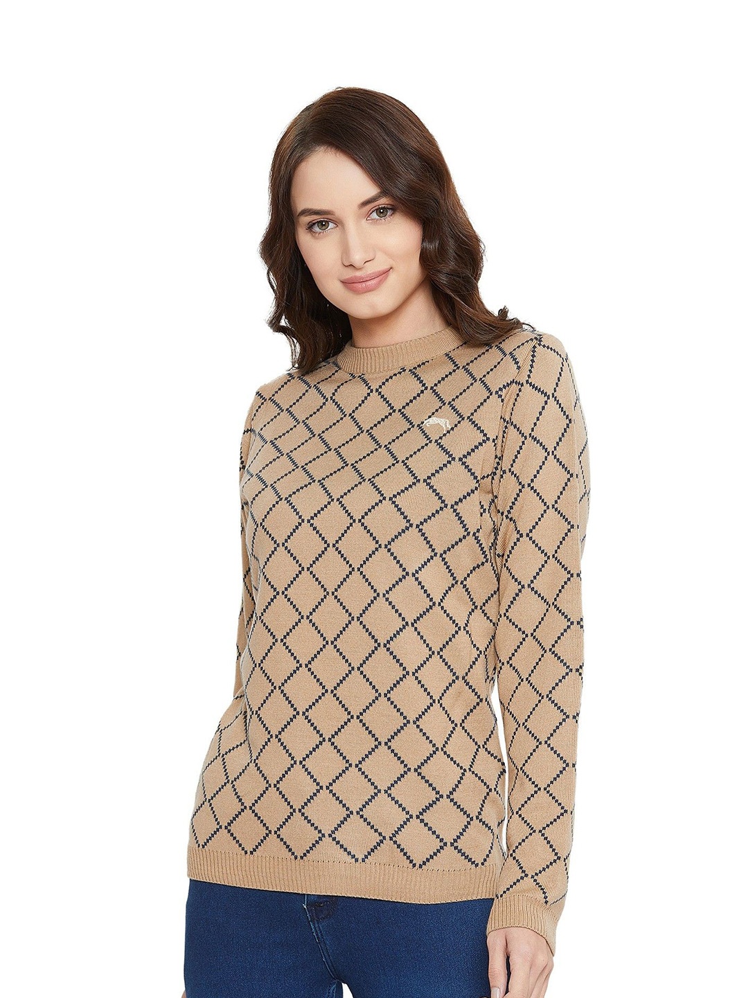 

JUMP USA Women Checked Pullover, Beige