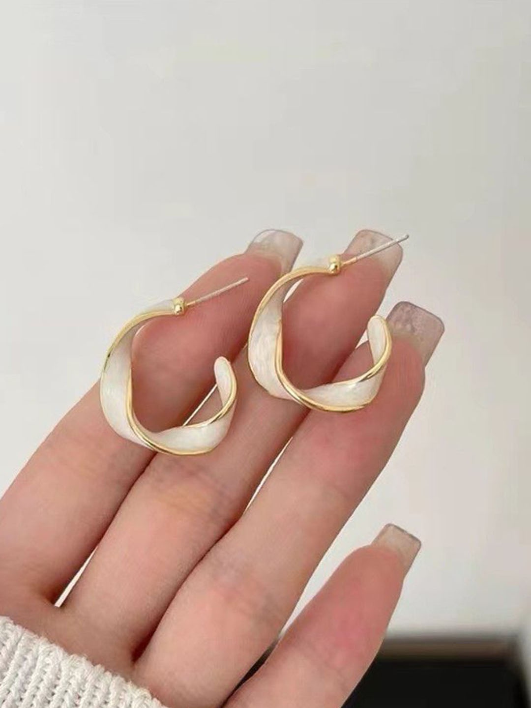 

Celestique Contemporary Hoop Earrings, White