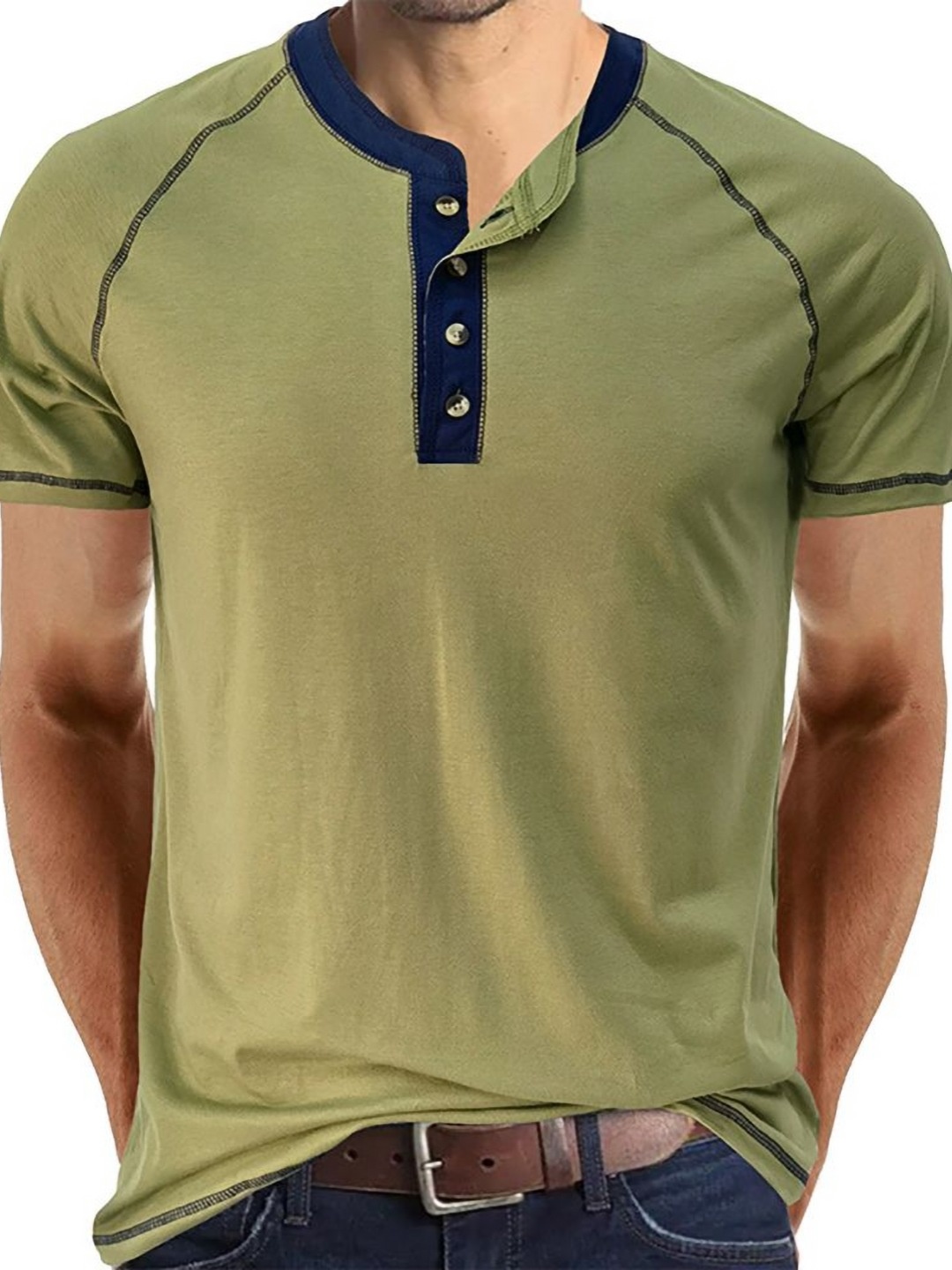 

StyleCast x Revolte Men Solid Mandarin Collar Cotton T-shirt, Green