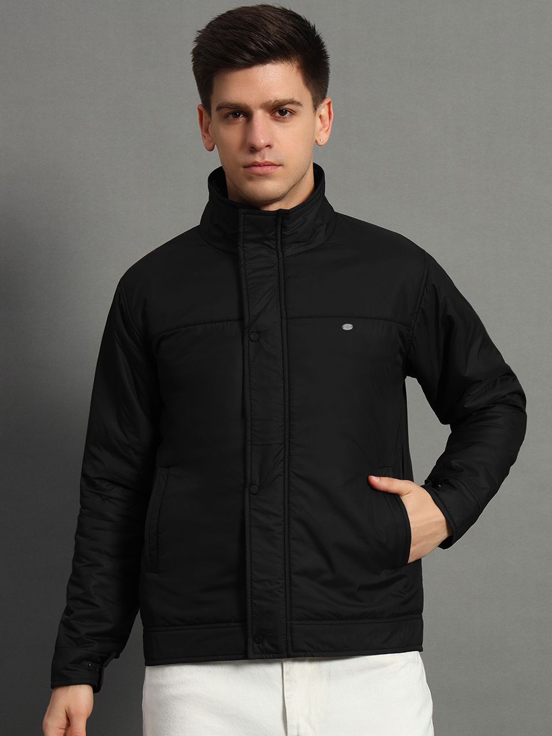 

GET GOLF Men Polyester Bomber Jacket, Black