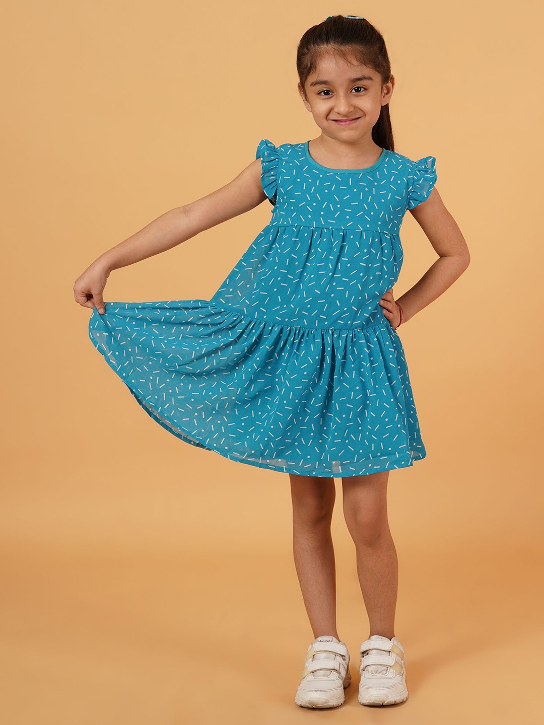 

HERE&NOW Polka Dot Print Flutter Sleeve Fit & Flare Dress, Green