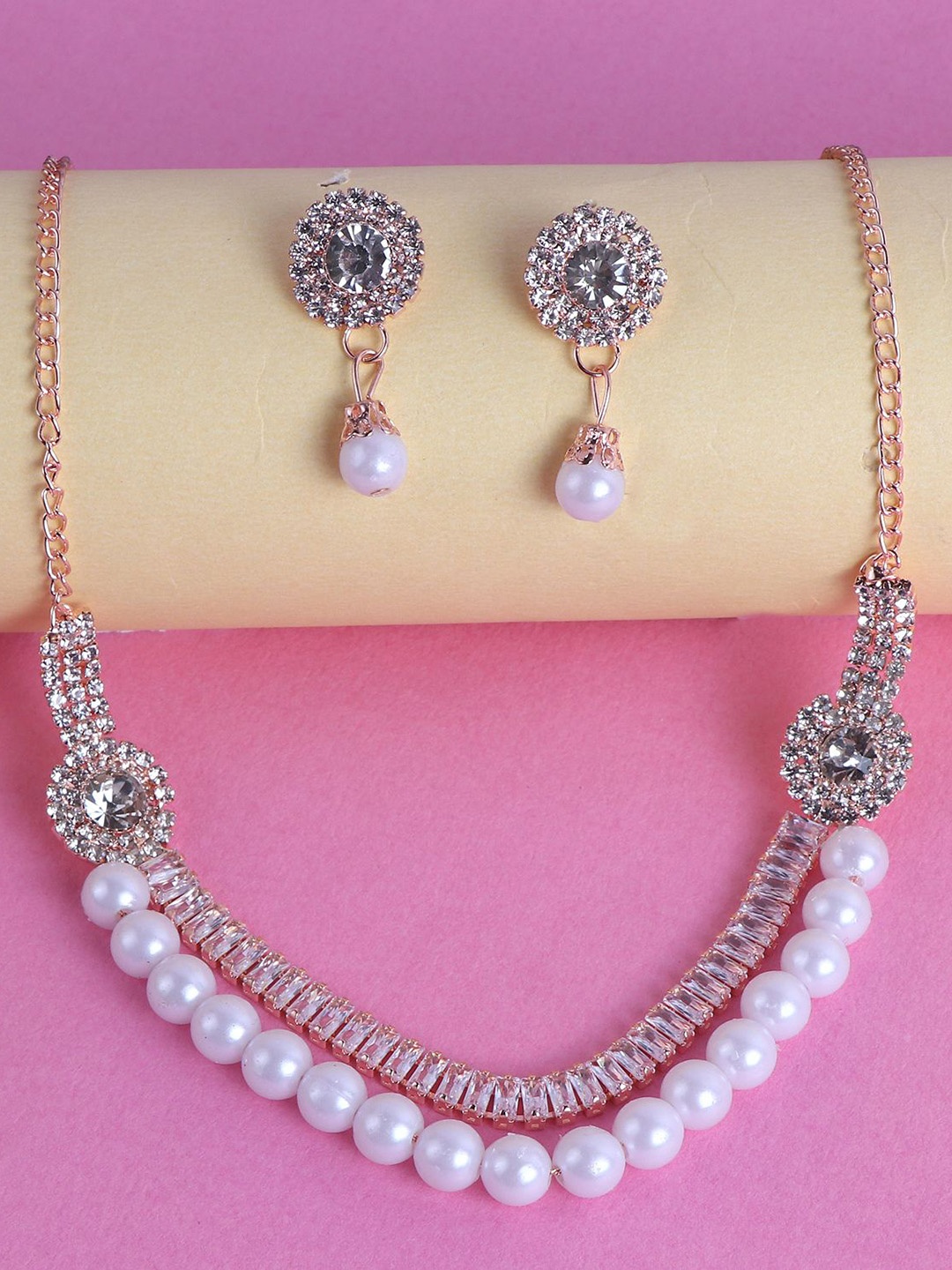 

Keviv Rose Gold-Plated Stone-Studded Jewellery Set