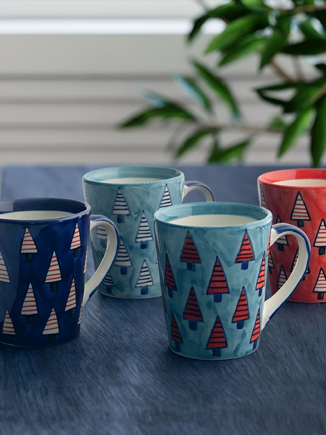 

Eyaas Red & Grey Hand Painted Printed Ceramic Matte Mugs Set of Cups and Mugs