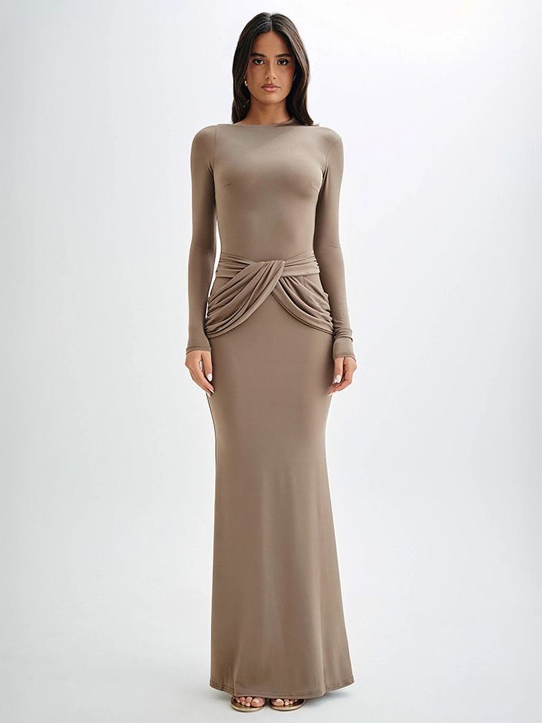 

LULU & SKY Round Neck Maxi Dress, Khaki