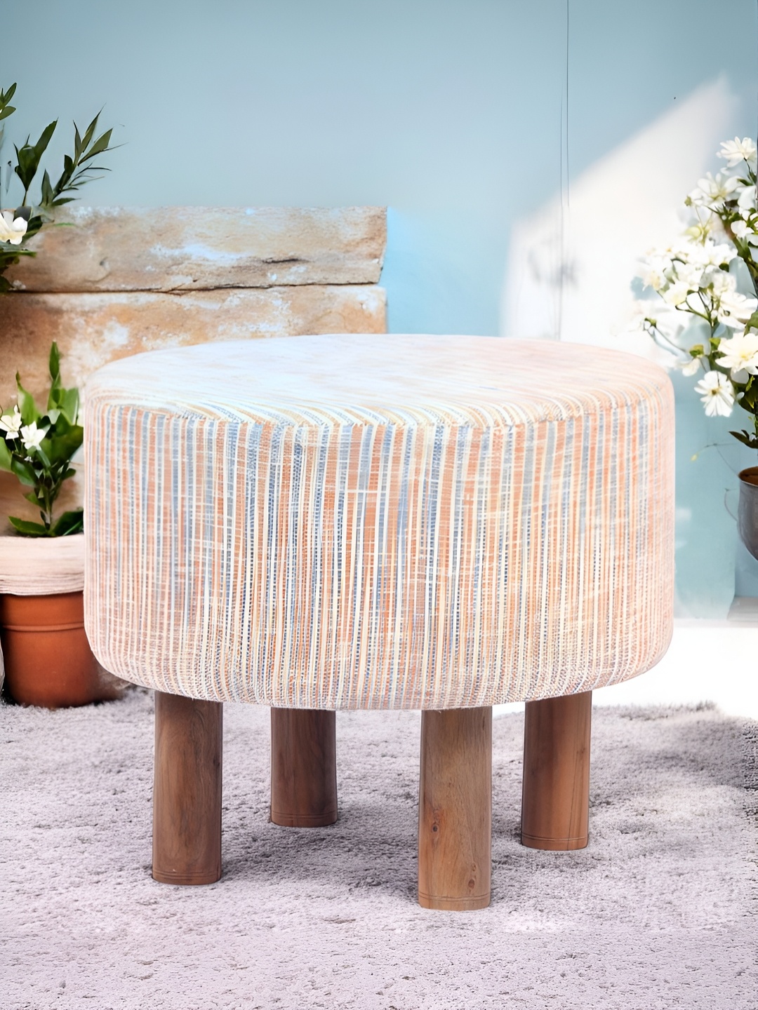 

Ikiriya Beige & Grey Woven Design Round Ottoman
