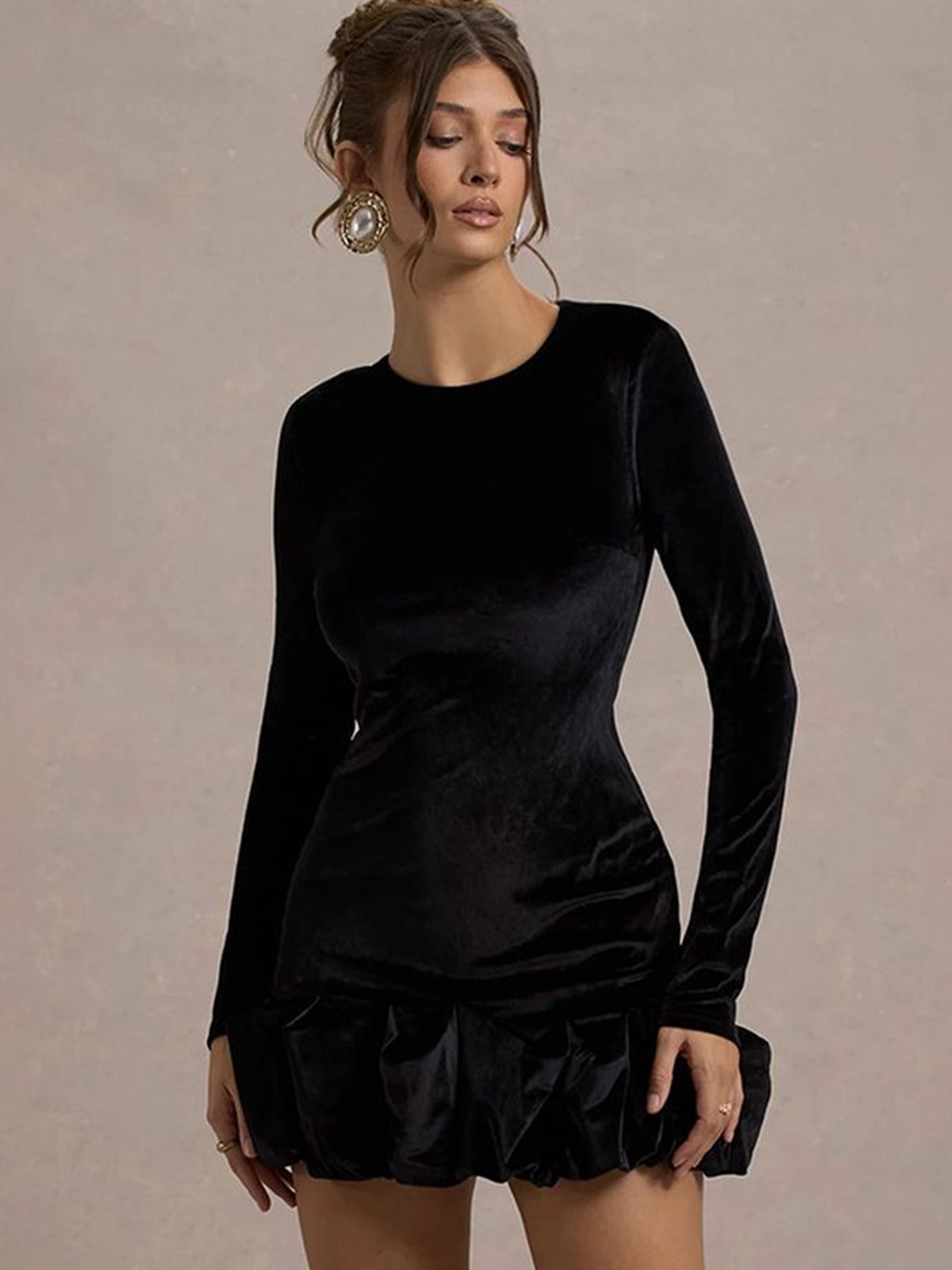 

LULU & SKY Women Round Neck Sheath Bodycon Mini Dress, Black