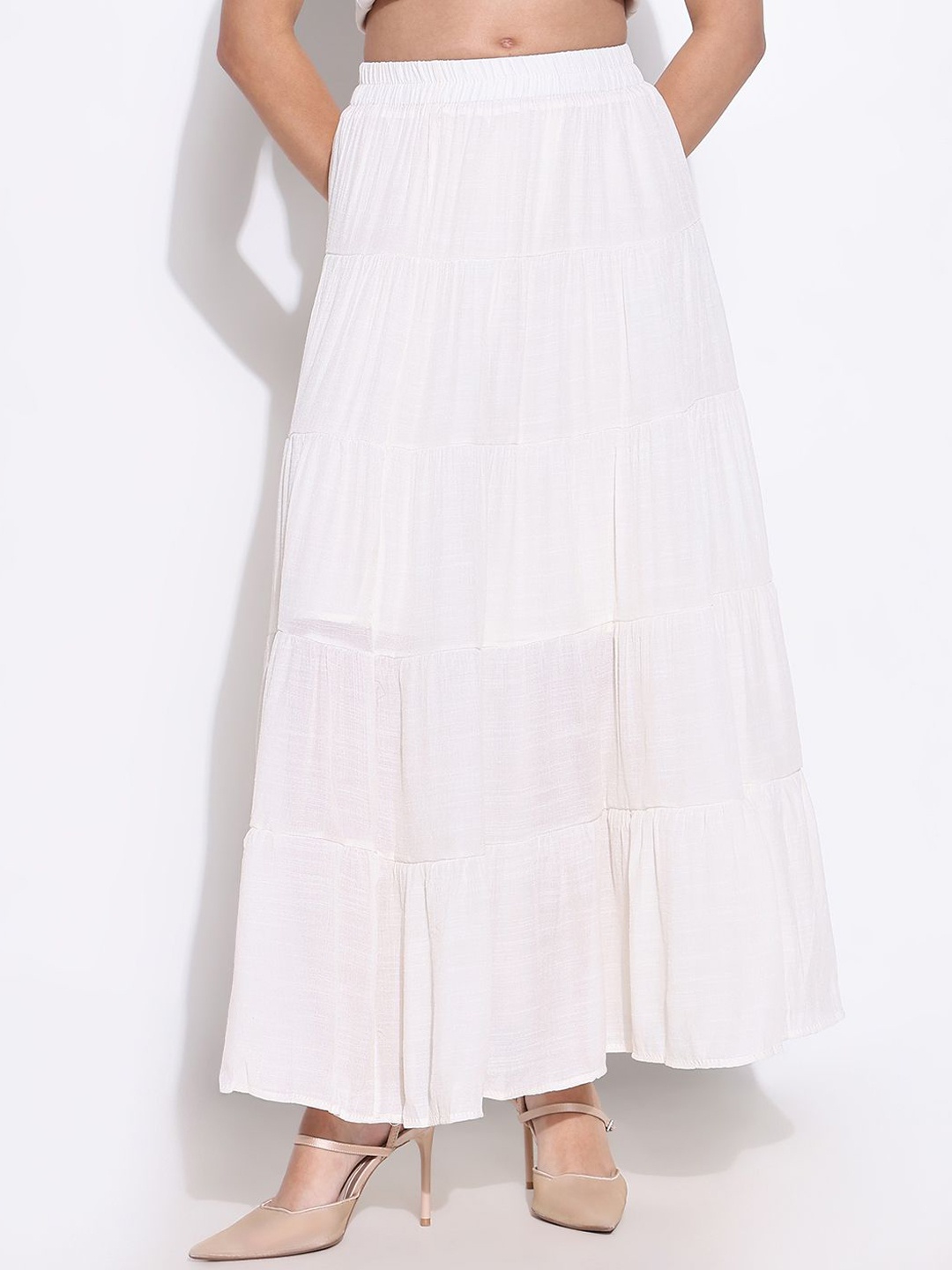 

SHOWOFF Tiered Maxi Skirt, Cream