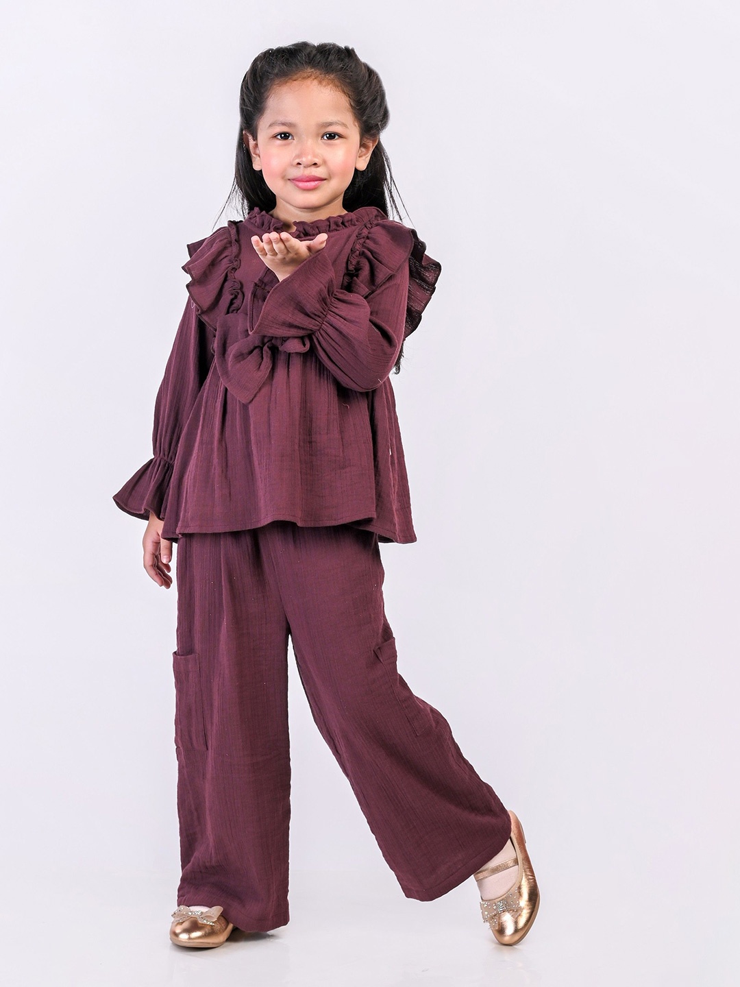 

Nature Nook Kids Girls Top with Trousers, Burgundy